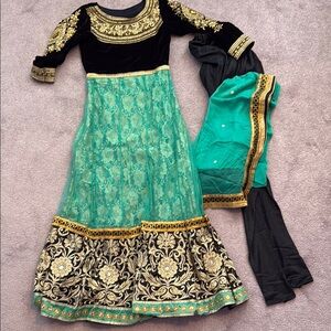 Elegant Black and Teal Embroidered Dress
